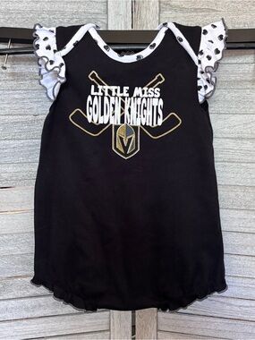 “Little Miss” Golden Knights NHL Lic. Bodysuit SZ 12 MO. Ruffle/Flutter Sleeves